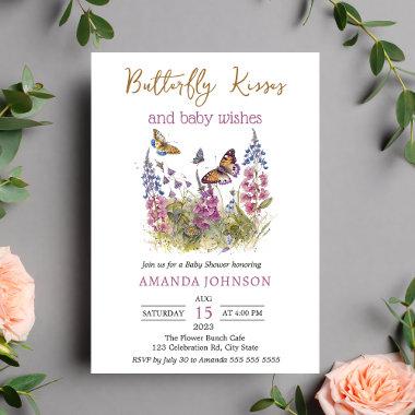 Wildflower Butterfly Kisses Baby Shower Invitations