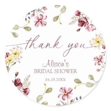 Wildflower Calligraphy Mauve  Classic Round Sticker