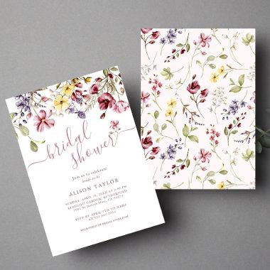 Wildflower Calligraphy Mauve Bridal Shower Invitations