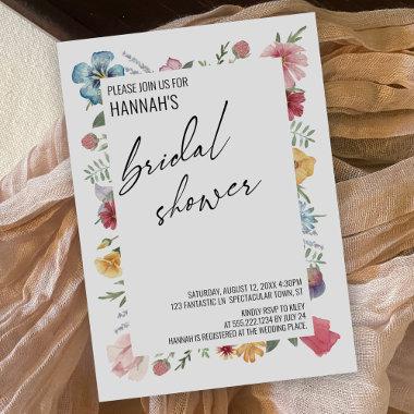 Wildflower Contemporary Handwriting Bridal Shower Invitations