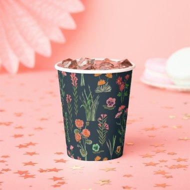 Wildflower Dark Blue  Paper Cups