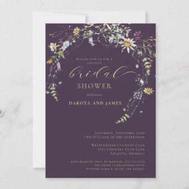 Wildflower Deep Plum Couples Bridal Shower Invitations