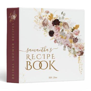 Wildflower Fall Elegant Bridal Shower Recipe Book 3 Ring Binder