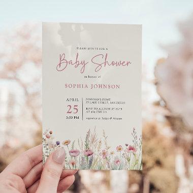 Wildflower Field Baby Shower Watercolor Spring Invitations