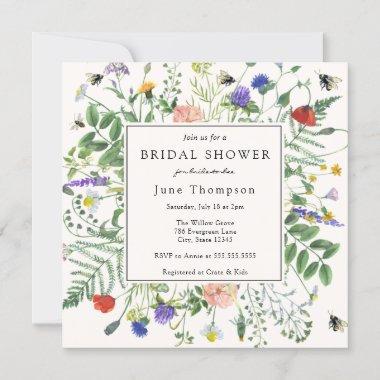 Wildflower Fields and Buzzing Bees Bridal Shower Invitations