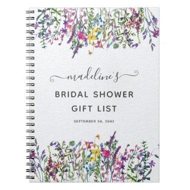 Wildflower Floral Bridal Shower Gift List Notebook