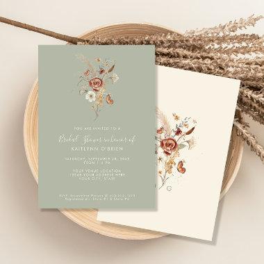 Wildflower Floral Sage Watercolor Bridal Shower Invitations