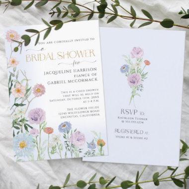Wildflower Floral Watercolor Elegant Blue Bridal I Invitations