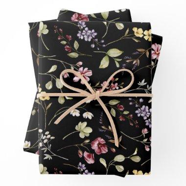 Wildflower Garden Black Floral Wrapping Wrapping Paper Sheets