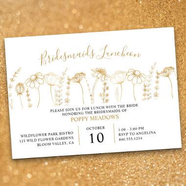 Wildflower Gold Sketch Bridesmaids Luncheon Invitations