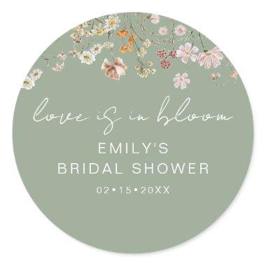 Wildflower Green Bridal Shower Love is In Bloom Classic Round Sticker