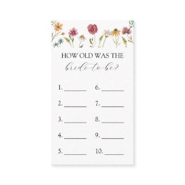 Wildflower How Old is the Bride to Be game Invitations