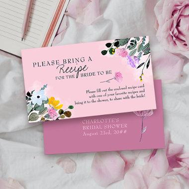 Wildflower Lawn Pink Bridal Shower Recipe Request Enclosure Invitations
