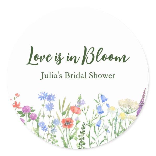 Wildflower Love is in Bloom Bridal Shower Party Classic Round Sticker