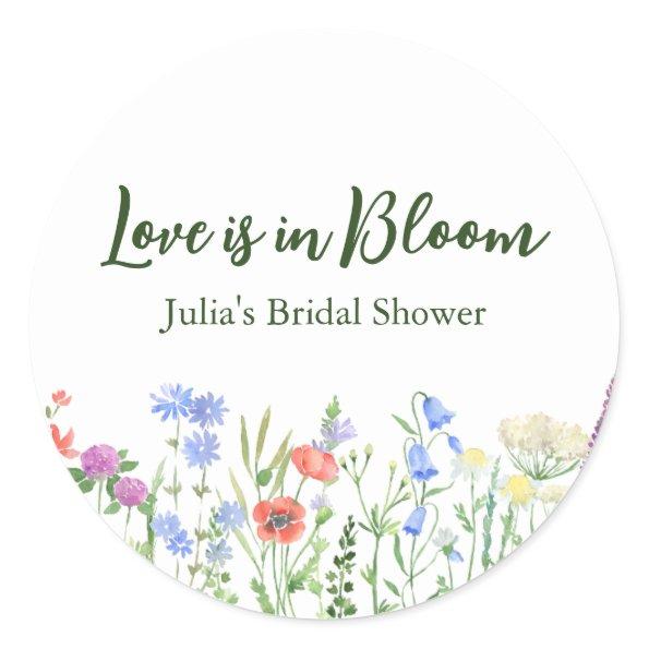 Wildflower Love is in Bloom Bridal Shower Party Classic Round Sticker