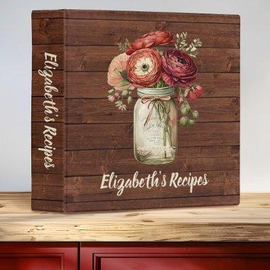 Wildflower Mason Jar Script Name Recipe 3 Ring Binder