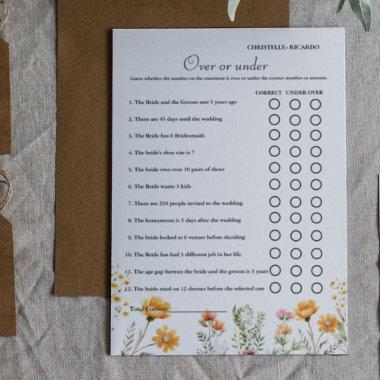 Wildflower Over or under bridal shower game Invitations