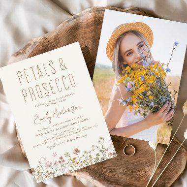 Wildflower Petals & Prosecco Bridal Shower Photo Invitations