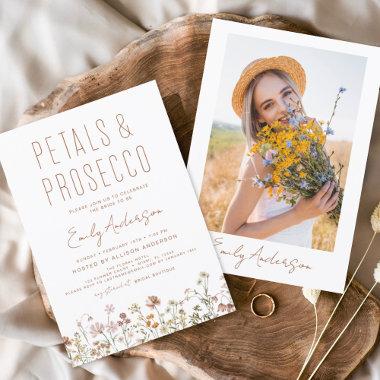 Wildflower Petals & Prosecco Bridal Shower Photo Invitations