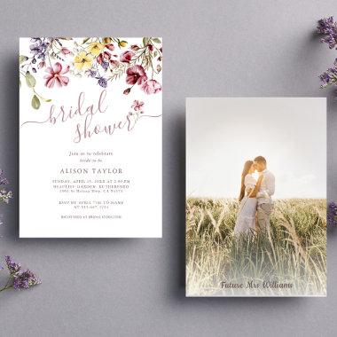 Wildflower Photo Bridal Shower Floral Invitations