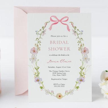 Wildflower Pink Bow Bridal Shower Invitations