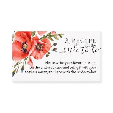 Wildflower poppy minimalist Bridal Shower recipe Enclosure Invitations