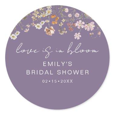 Wildflower Purple Bridal Shower Love is In Bloom Classic Round Sticker