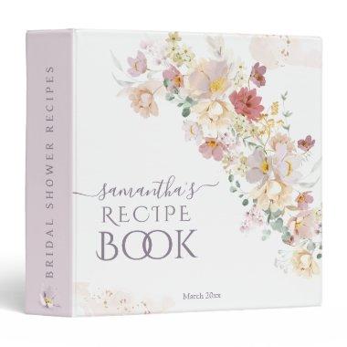 Wildflower Purple Spring Bridal Recipe Book 3 Ring Binder