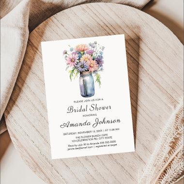 Wildflower Rustic Mason Jar Bridal Shower Invitations