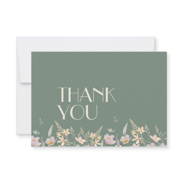 Wildflower Sage Deco Wedding Flat Thank You