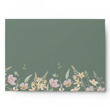 Wildflower Sage Deco Wedding  Envelope
