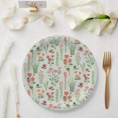 Wildflower Sage Green Bridal Shower Paper Plates