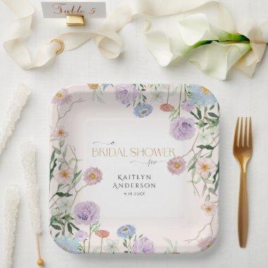 Wildflower Spring Floral Blush Pink Bridal Shower Paper Plates