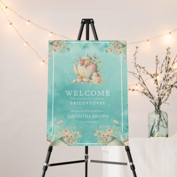 Wildflower Tea Party Teal Blue Bridal Shower Sign