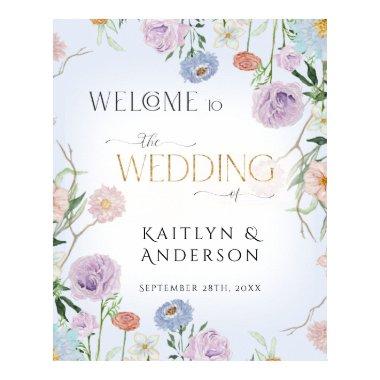 Wildflower Watercolor Floral Blue Welcome Wedding Poster