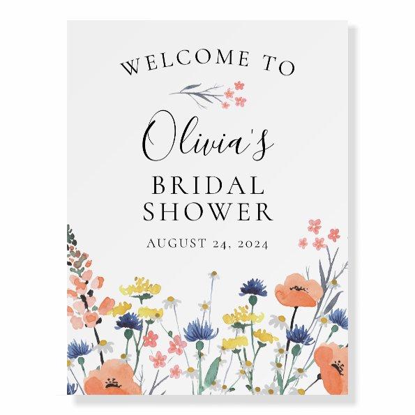 Wildflower watercolor floral Bridal Shower Welcome Foam Board