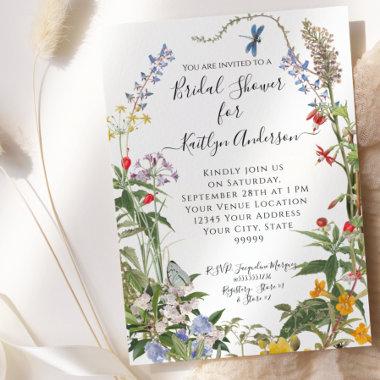 Wildflower Watercolor Floral n Bees Bridal Shower Invitations