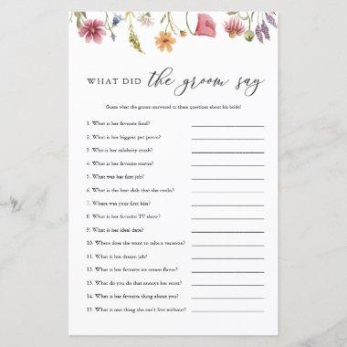 Wildflower What Did The Groom Say Bridal Game