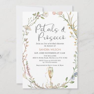 Wildflower Wreath Petals Prosecco Bridal Shower Invitations