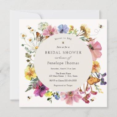 Wildflowers and Bee MidSummer Floral Bridal Shower Invitations