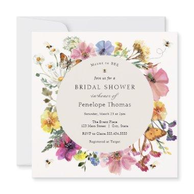 Wildflowers and Bee MidSummer Floral Bridal Shower Invitations