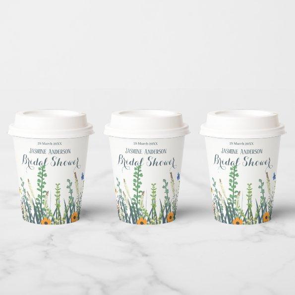 Wildflowers and butterflies bridal shower  paper cups