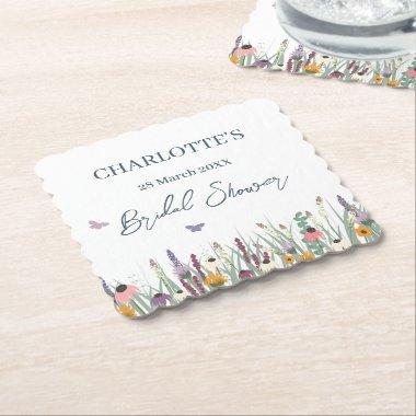 Wildflowers and Butterflies Bridal Shower Party  Paper Coaster