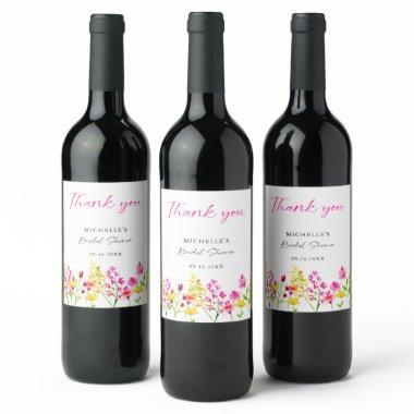 Wildflowers  Script Pink Florals Wine Label