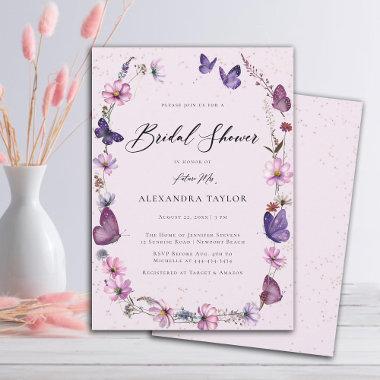 Wildflowers Butterflies Boho Frame Bridal Shower Invitations