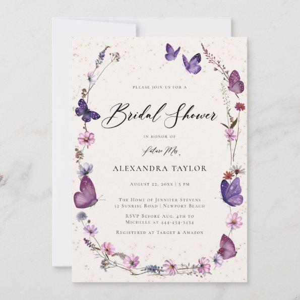 Wildflowers Butterflies Floral Chic Bridal Shower Invitations