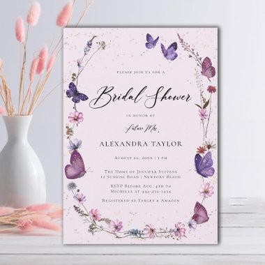 Wildflowers Butterflies Floral Frame Bridal Shower Invitations