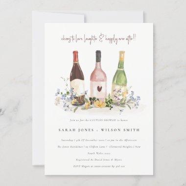 Wildflowers Cheers Wine Bottles Couples Shower Invitations