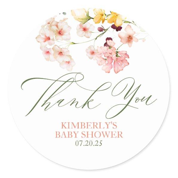 Wildflowers Cute Bridal Shower Thank You Classic Round Sticker