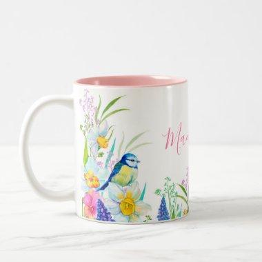 Wildflowers Daffodils Bird Daisies Butterflies Two-Tone Coffee Mug